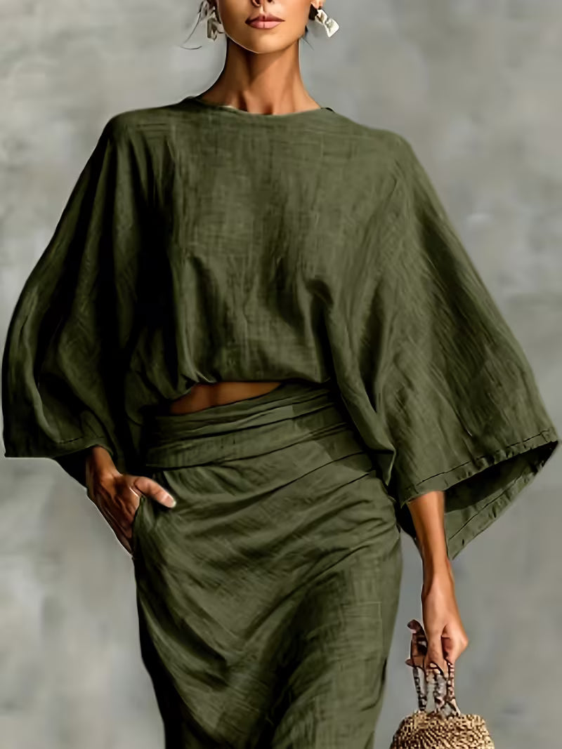 Conjunto top e saia com bolsos