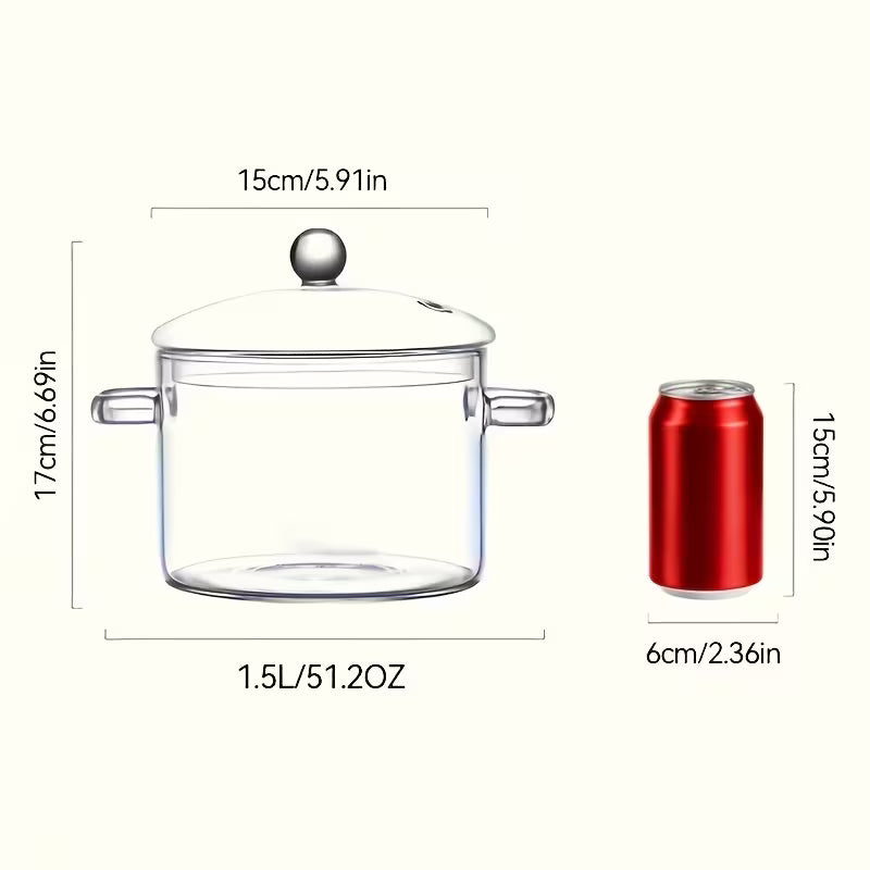 Glass pot compatible with gas and ceramic hobs