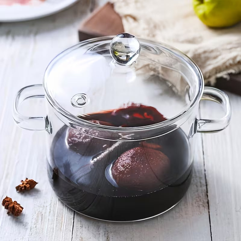 Glass pot compatible with gas and ceramic hobs