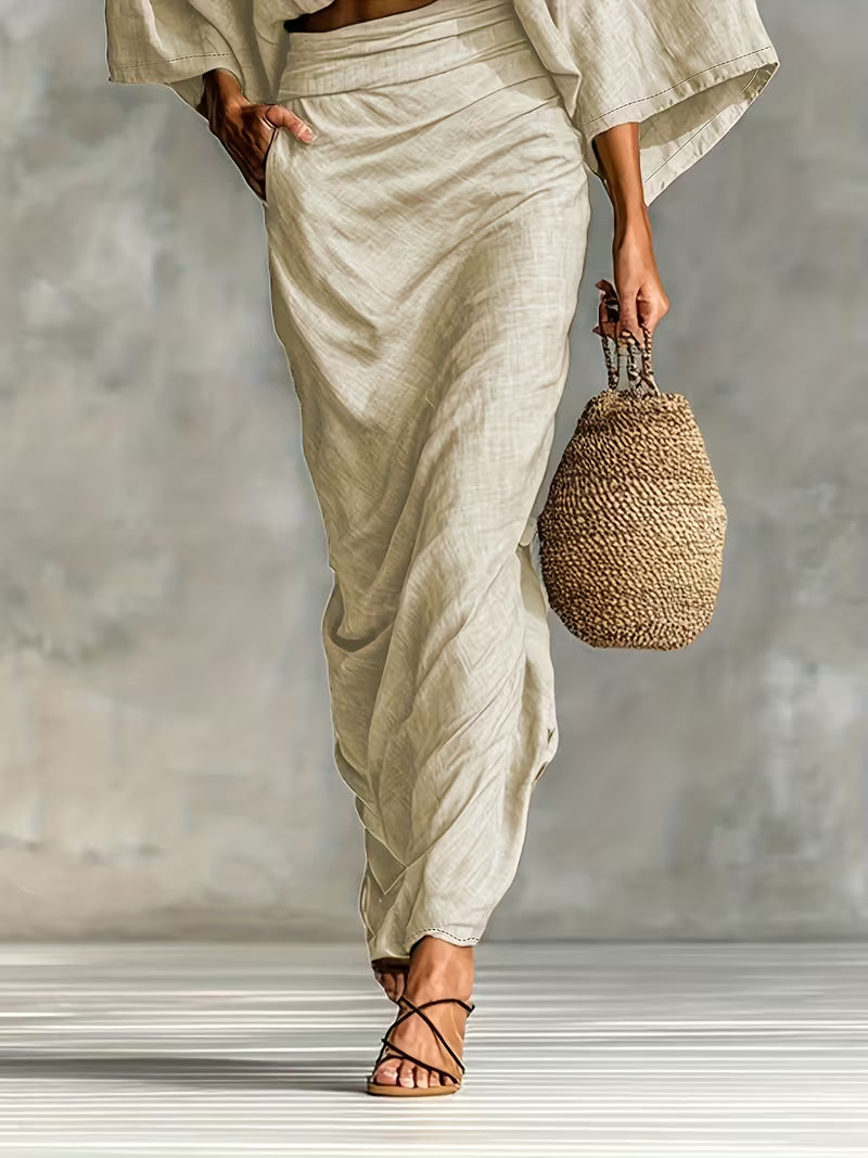 Conjunto top e saia com bolsos