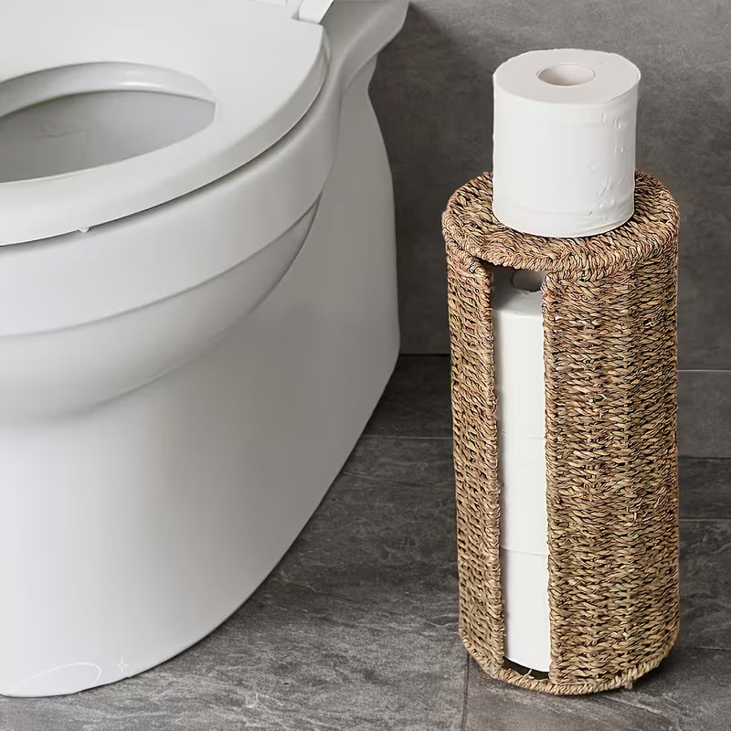 1 Hand-Woven Metal Toilet Paper Holder with Storage Shelf - Bathroom Organizer for 3 Rolls, No Installation Required, Brushed Finish, Space-Saving Design for Bathroom and Under Sink, So
