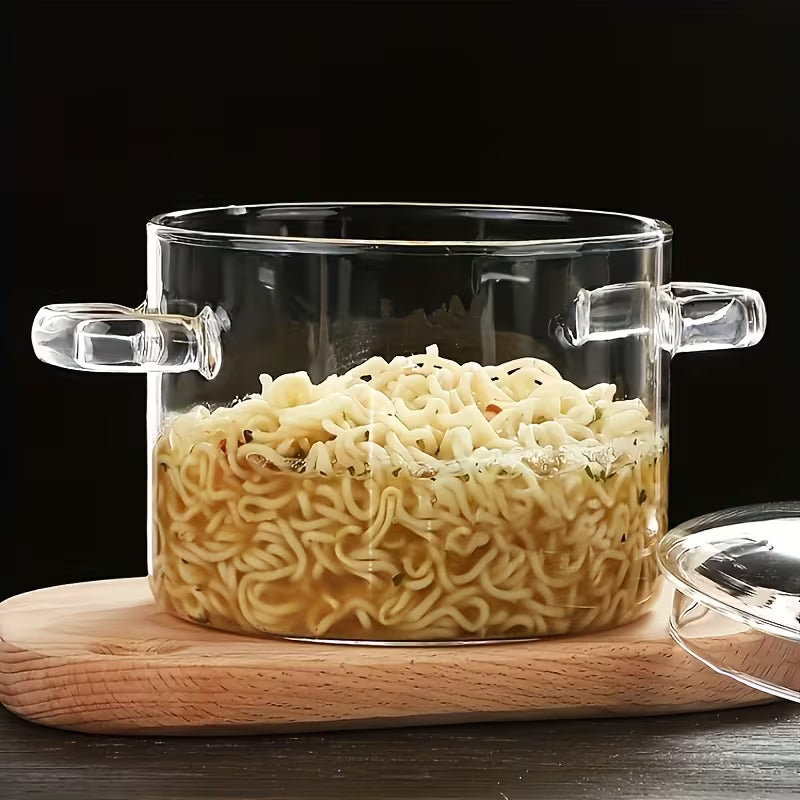 Glass pot compatible with gas and ceramic hobs