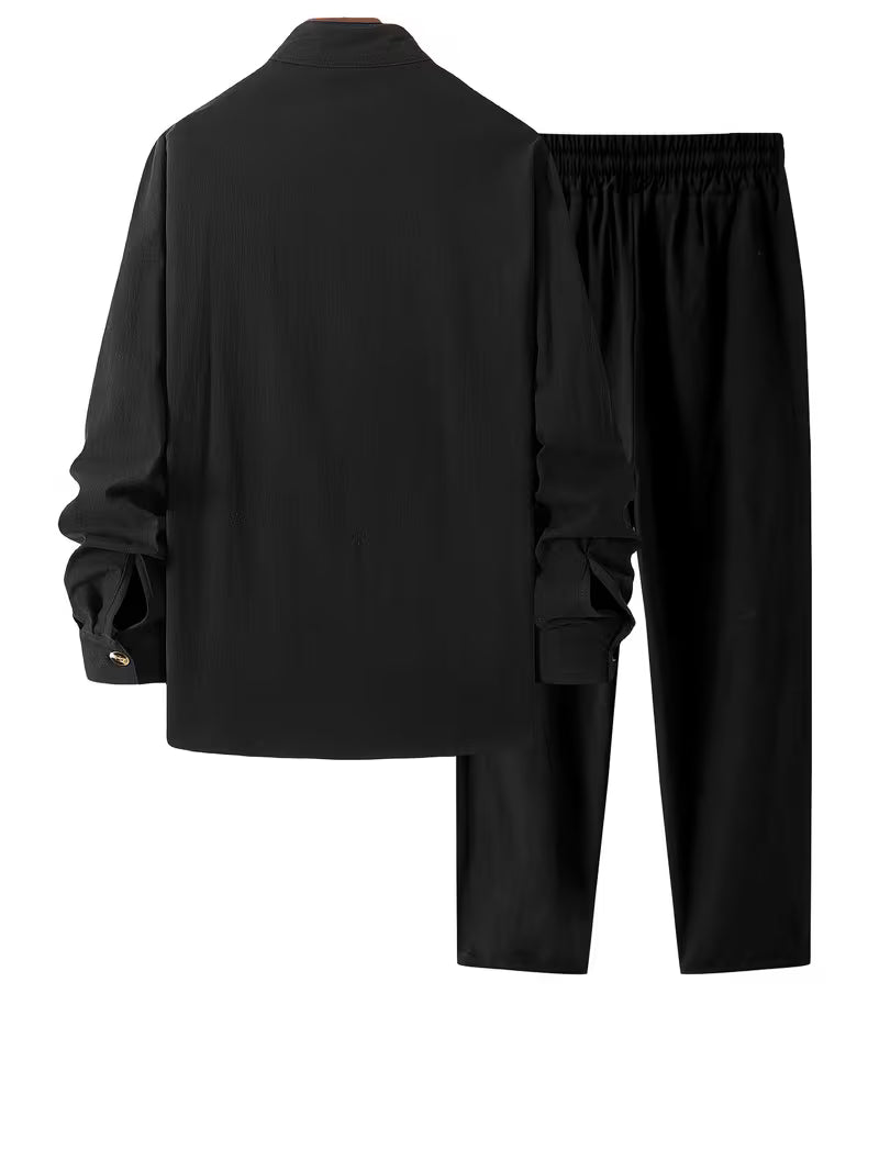 Conjunto de camisa gola Mao e calças