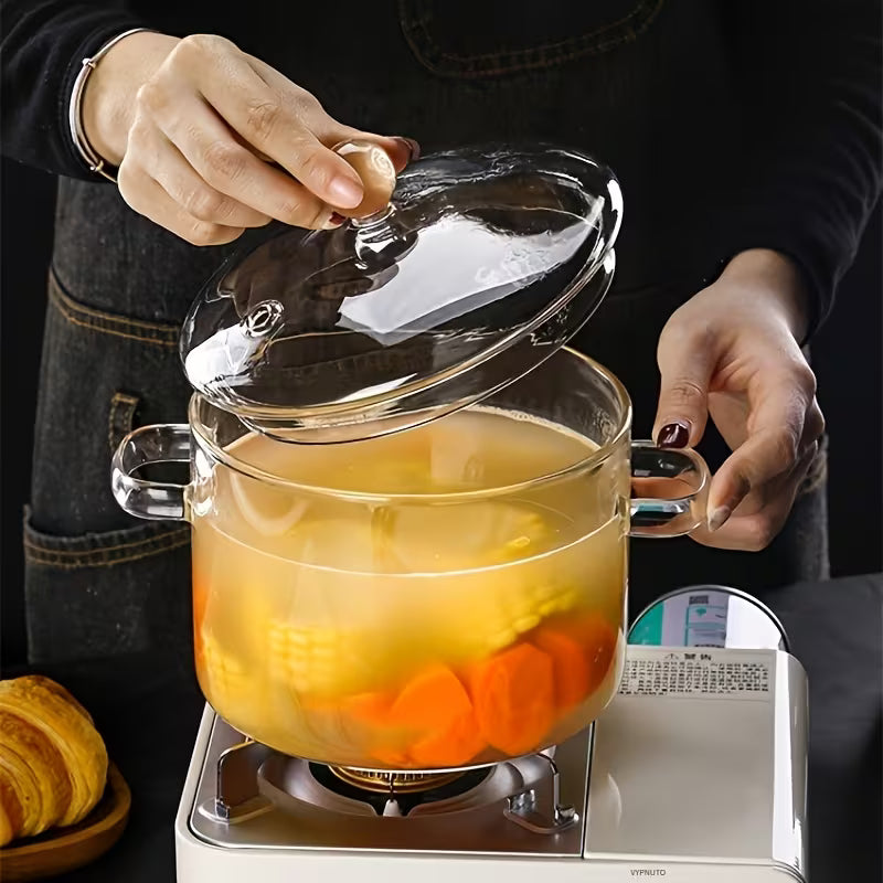 Glass pot compatible with gas and ceramic hobs