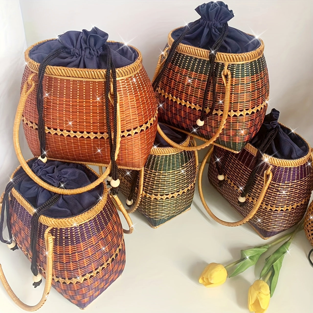 Saco de Bambu com fecho de cordo preto 
