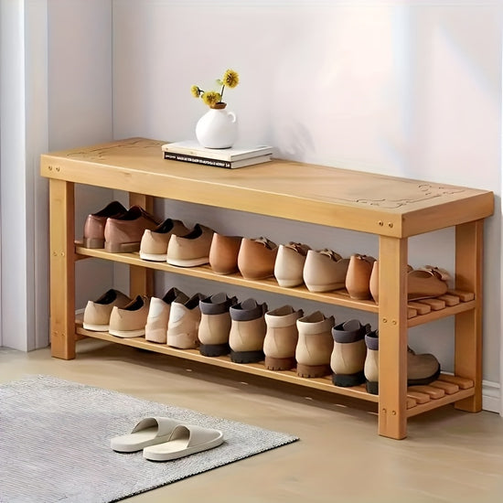 Banqueta e Sapateira Nanzhu para Troca de Sapatos Banqueta Simples Domstica para Colocar Sapatos na Entrada Pequeno Armrio de Sapatos de Bambu e Madeira Prateleira de Armazenamento e Organizao Multicamadas