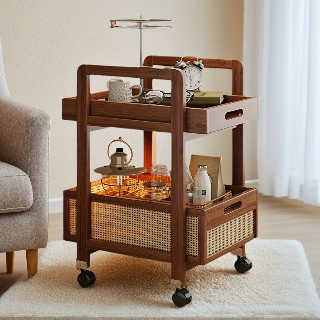 Mesa de apoio em bambu com rodas travveis